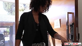 Ebony teen Sarah Lace cant resist to her MILF stepmothers Misty Stone black pussy