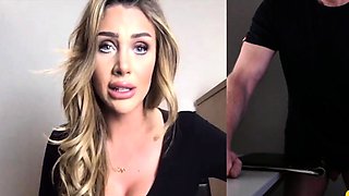 Blonde CFNM babe watch guy jerking cock