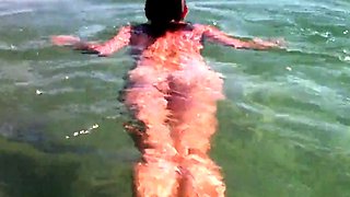 Naked Swimming MILF at the Beach