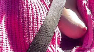 Italian Milf Artemisia Love Showinf her boobs while Driving around Big hard nipples real drive