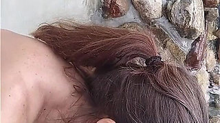 Candi Annie Sucks Cock and Swallows Cum in Fountain