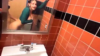 Big boobed amateur babe rammed doggystyle in public toilet