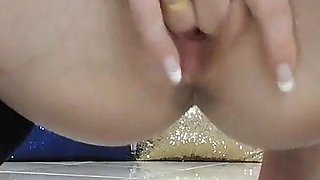 Naughty Blonde Squirting in Black Socks