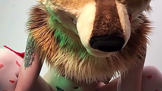 Cute Furry Girl In Fox Ears Rides Monster Dildo Hard Until Squirting Orgasm