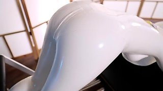 White latex doll gets her physical workout session with