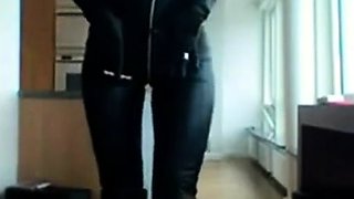 Smoking Hot Brunette Milf in Latex Catsuit and Boots