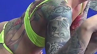 Two Wild Sluts with Tattooes Tickling and Wresteling