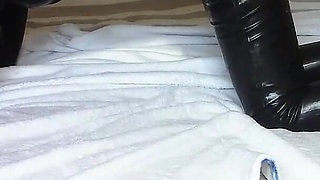 Another video with condom catsuit and high heels, I have my mouth and pussy roughly fucked