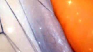 Blonde tight pussy babe solo toy fun in glamour masturbation