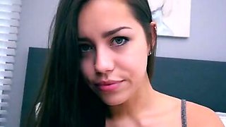Cute coed Alina Lopez gives her stepbrother his dying wish with a deep throat BJ and a stiffie ride in her bare pussy