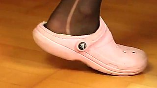 Dirty Pink Clogs & Torn Black Nylons - Raw Underfoot Tease