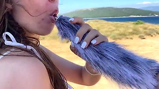 Flashing On The Beach With Fox Tail In My Ass