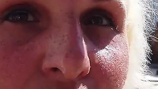 Blonde Shorthaired Babe Pisses Guy in Mouth and Then He Punished Her by Pissing in Her Mouth