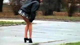 Brunette Flashing Her Titties And Pussy Outdoors In Public
