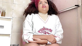 Chubby Girl Can't Stop Farting in Toilet with Belly Ache