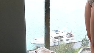 Chubby Business Woman in High Heels and Satin and Silk Fucked in Front of the Hotel Window by the Boss - Business-bitch