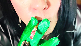A Gloved Goth Dressed In Leather smokes A Cigarette - Smoking BBW OMI OME Drifting Snap Inhales
