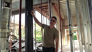 Behind the scenes of house building with a male pornstar. HD