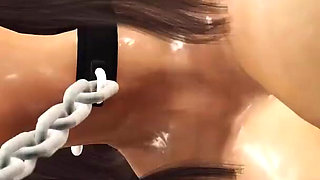Super fuck machine system! Big black cock inside a sexy ballgagged brunette in chains