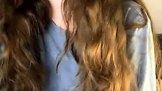 Small titted brunette teen fingering on the bed