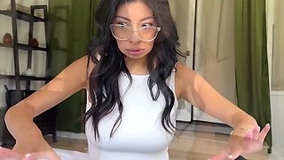 Sexy Busty Nerdy Brunette Latina Chick Decided To Enjoy Her Step-bro's Dick Since Her BF Didn't Come
