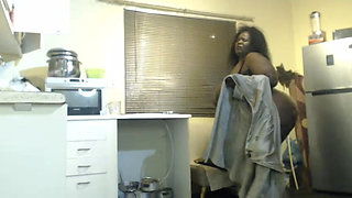Black MILF Masturbating and Moaning in the Kitchen