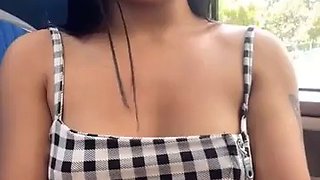 Latina masturbates and cums on the bus
