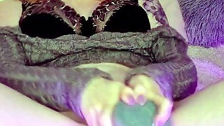 Blonde teen slut fucks pussy with toy