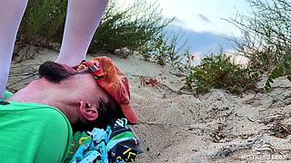 Mistress Pisses Straight Into Slave's Mouth on Wild Beach