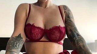 Glamour babe with big boobs masturbates in lingerie