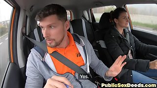 Smalltitted driving student fucks instructor