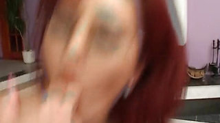 Redhead German whore drinks cum after rough sex