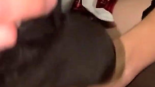 Hot girl gives her boyfriend a hard footjob session and makes him eat his own cum
