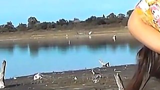 Amateur Latina Flashing Pussy and Ass River Bank