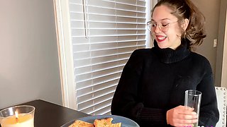 POV blowjob footjob handjob with Karla Kush eating cum