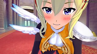 Lalatina from Kono Subarashii gives a wild blowjob and gets her tits banged in this POV scene