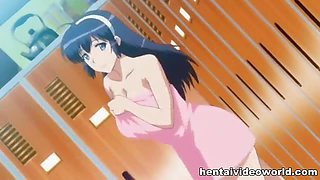 Huge anime cumshot for big titted school girl