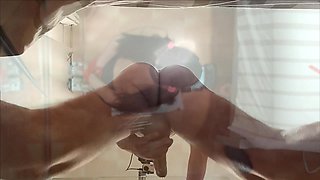 MILF in Pantyhose, Pigtails, Big Tits, Bondage Blowjob with Throatpie