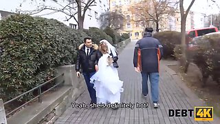 Debt4k. curly blonde is loving porno while cuckold groom is observing