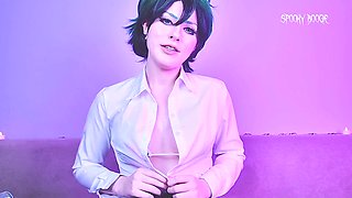 Solo babe masturbating in Midoriya Izuku cosplay