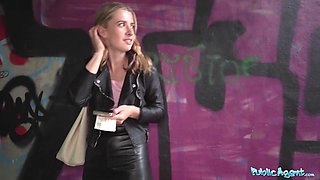 Tiny blonde babe is getting picked up by a horny porn agent.
