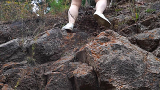 Milf masturbates and pees in the forest