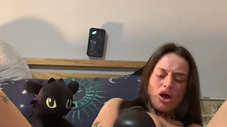 Thick horny emo dildo sliding deeper on cam