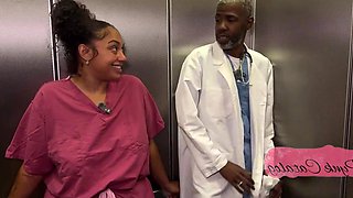 Ebony booty Nurse was fucked on the roof by a BBC doctor