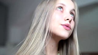 Sensational blonde glamour babe solo and she enjoys it