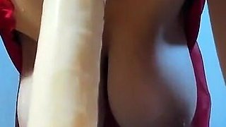 Hot Brunette with Big Natural Tits Sucks Huge Dildo!