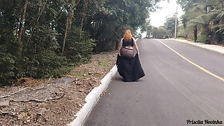 My Stepmother in Transparent Pants Without Panties Showing off on the Street.