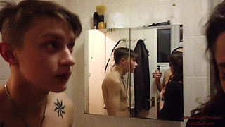 Two Hard Cocks in My Mouth Please!!!i the Toilet Threesome. POV Anal Sex