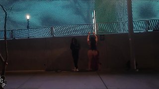 Phat-assed Brunette BBW Alex Blair Goes Nuts In the City At Night, Having Fun With Gibby The Clown