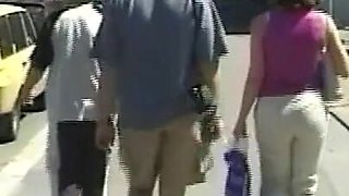 Amateur Redhead Slut Sucks and Fucks Three Big Amateur Cocks in Public